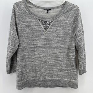 Womens Chaus Sport Lightweight Sweatshirt Gray Sequined V Neck Size Large‎